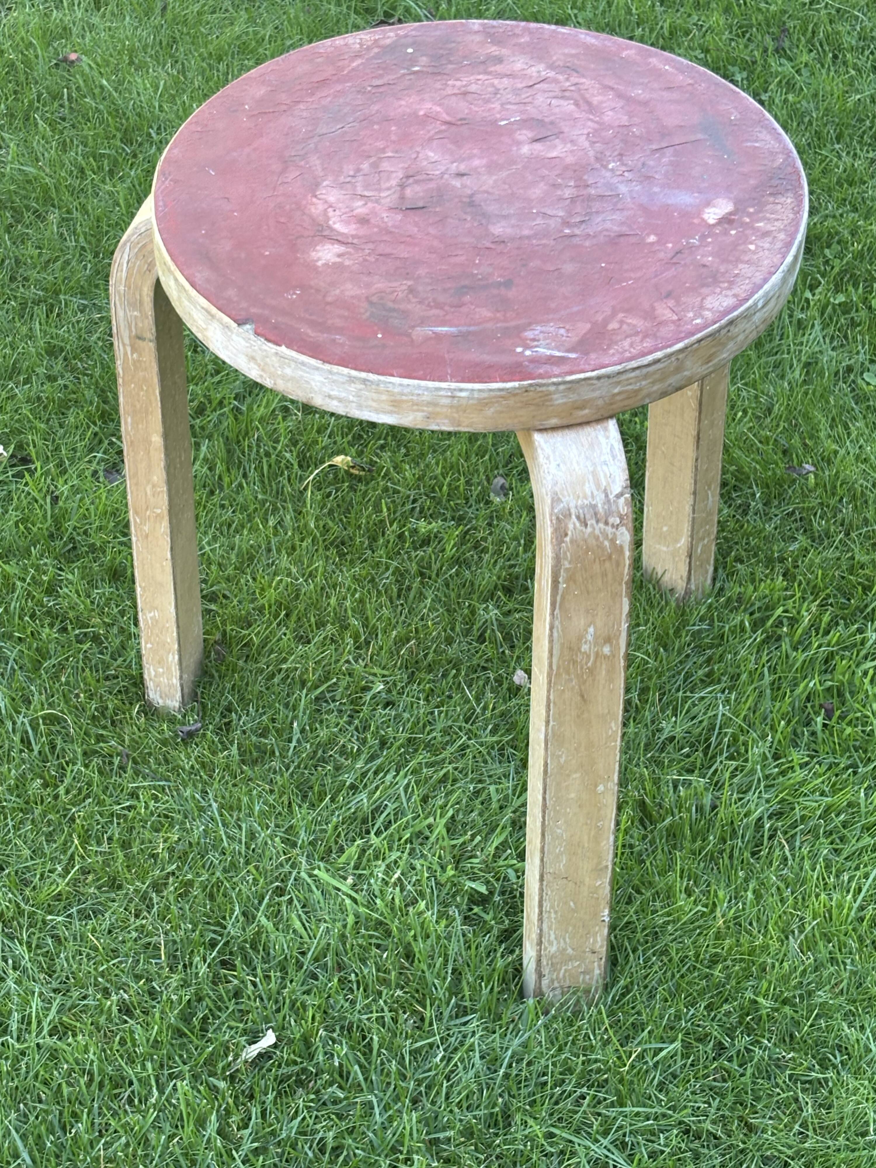 Alvar Aalto Artek Stool 60 Finland 1950s Vintage Birch Original Patina