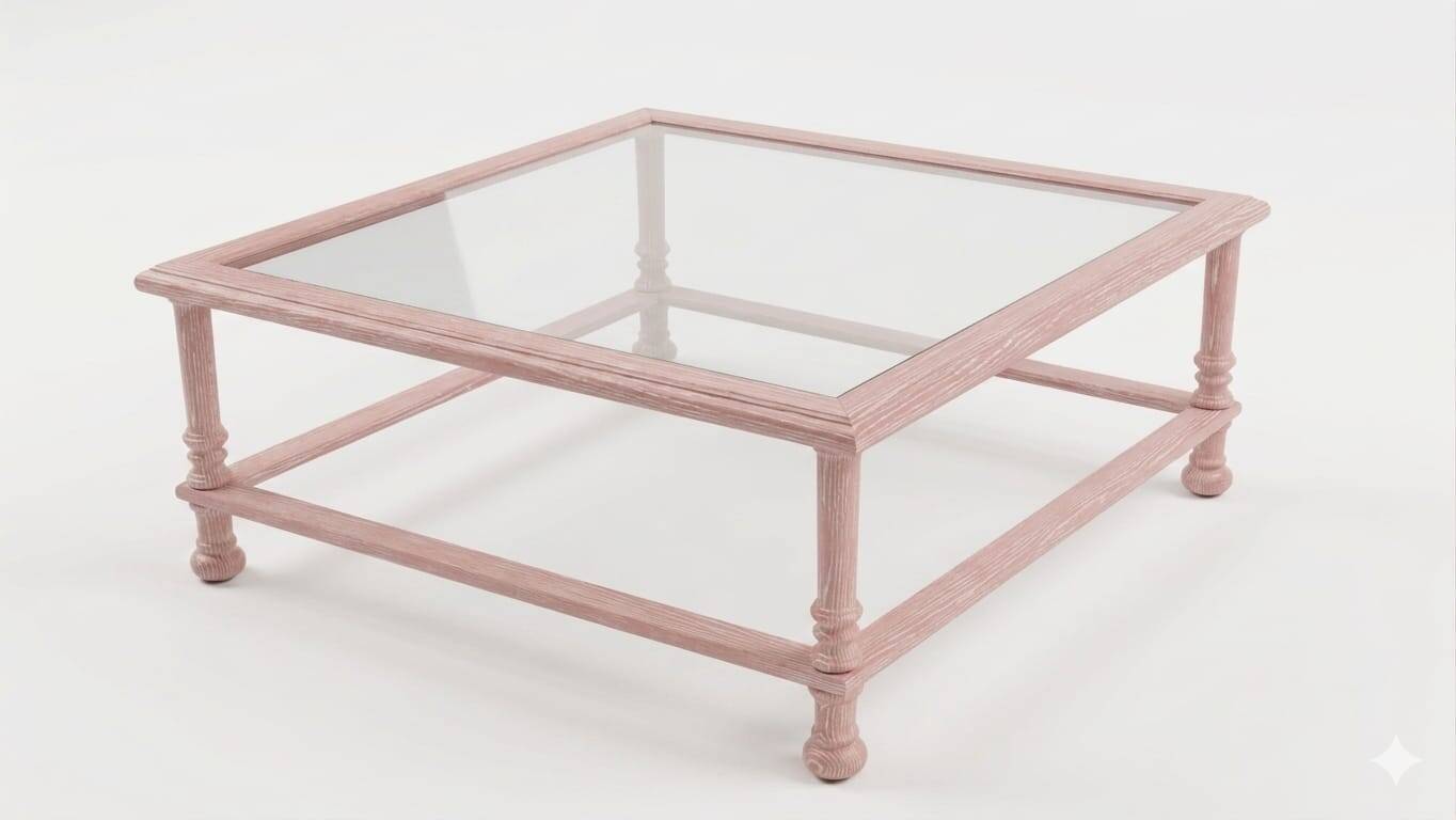 Table Basse Carrée – Bois Massif Cérusé Rose