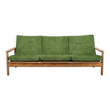 Danish Freestanding Teak Sofa in Green Corduroy, 1970s