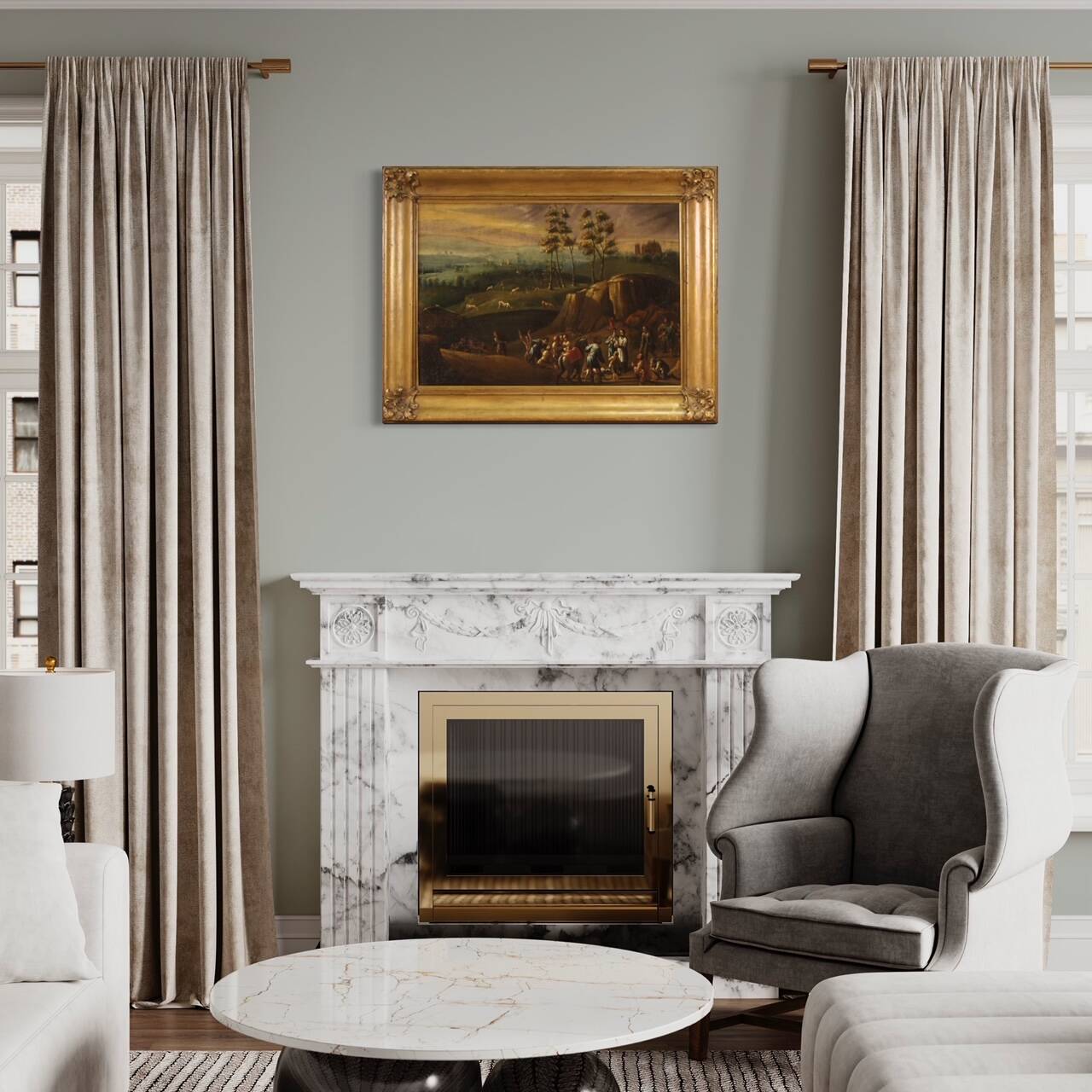 Painting oil on canvas landscape with wayfarers from the 18th century