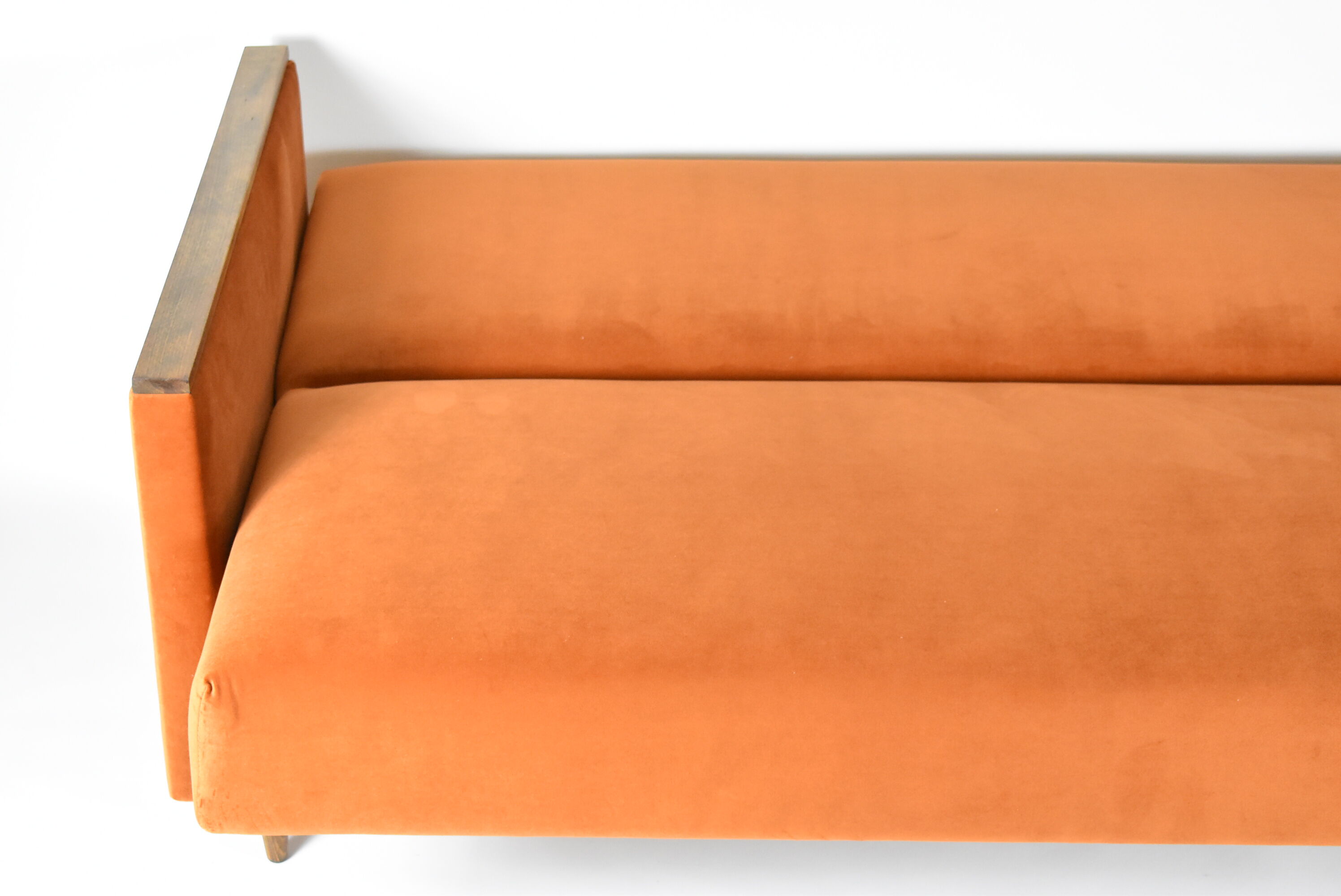 Original foldable couch, russet velvet, restored, 1960s