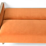Original foldable couch, russet velvet, restored, 1960s