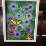 Painting butterflies and flowers signed