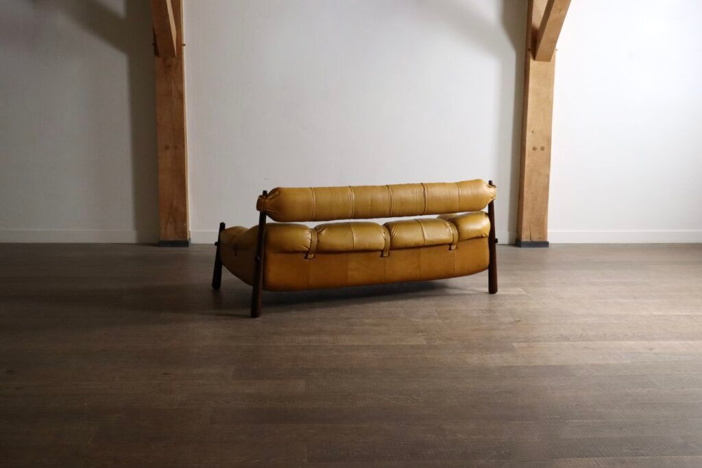 Percival Lafer MP-81 three seater sofa in yellow leather, Brazil 1970s