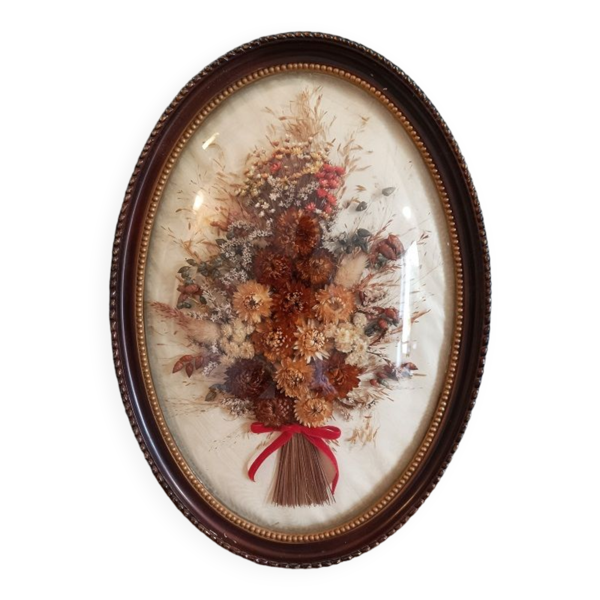 Cadre Photo Vintage 30x16 Cm Avec Fleurs Séchées - Signé - Comme Neuf