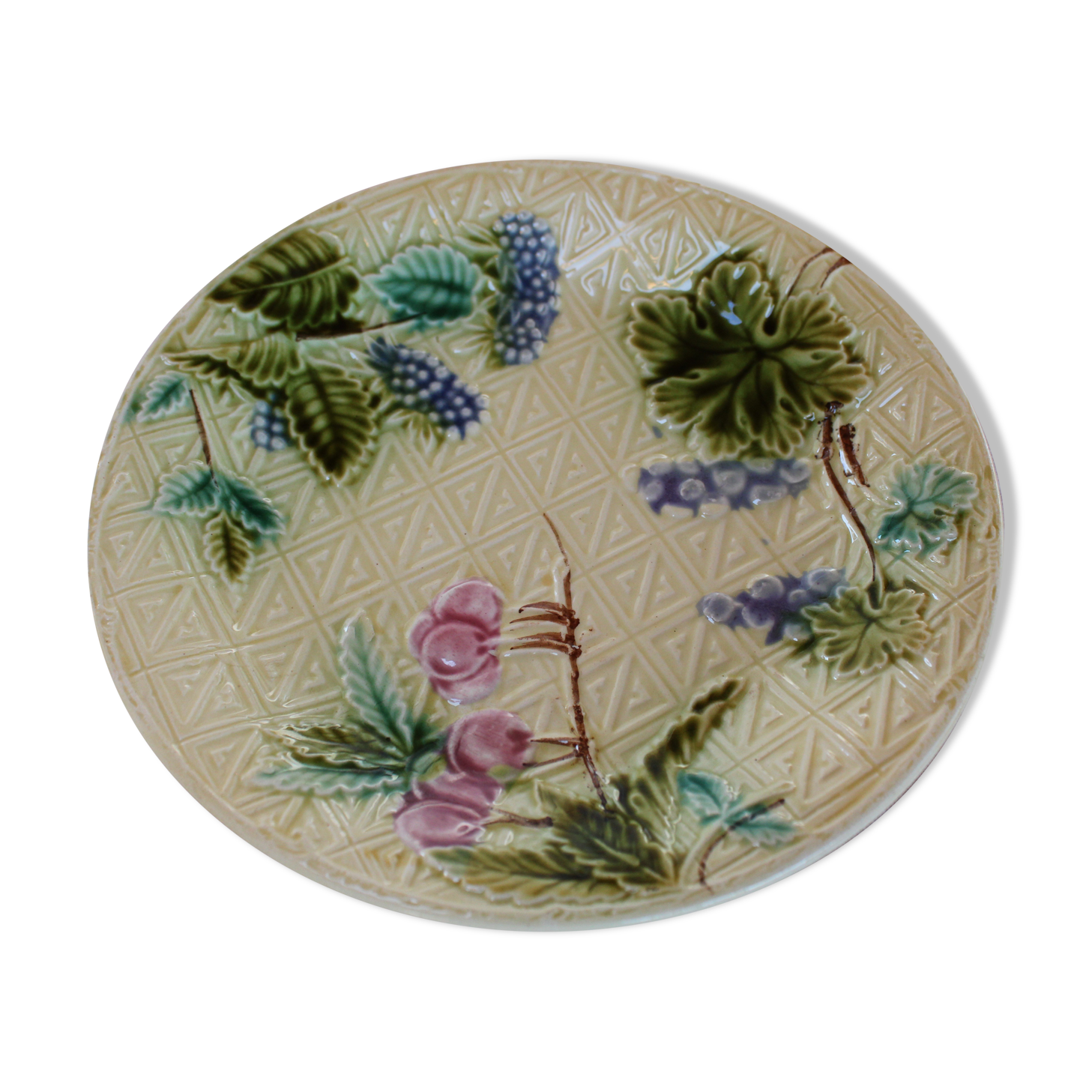 Barbotine Salins Decor Grapes-Cherries-Cherry Plate