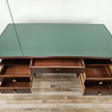 Executive Art Decò desk in exotic wood, glass, and brass