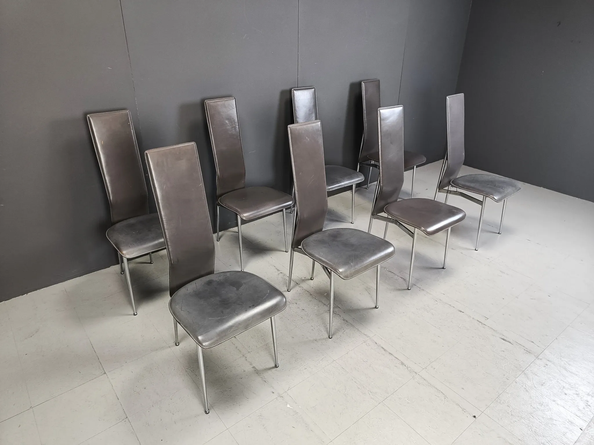 Vintage dining chairs by Giancarlo Vegni for Fasem, set of 8, 1980s