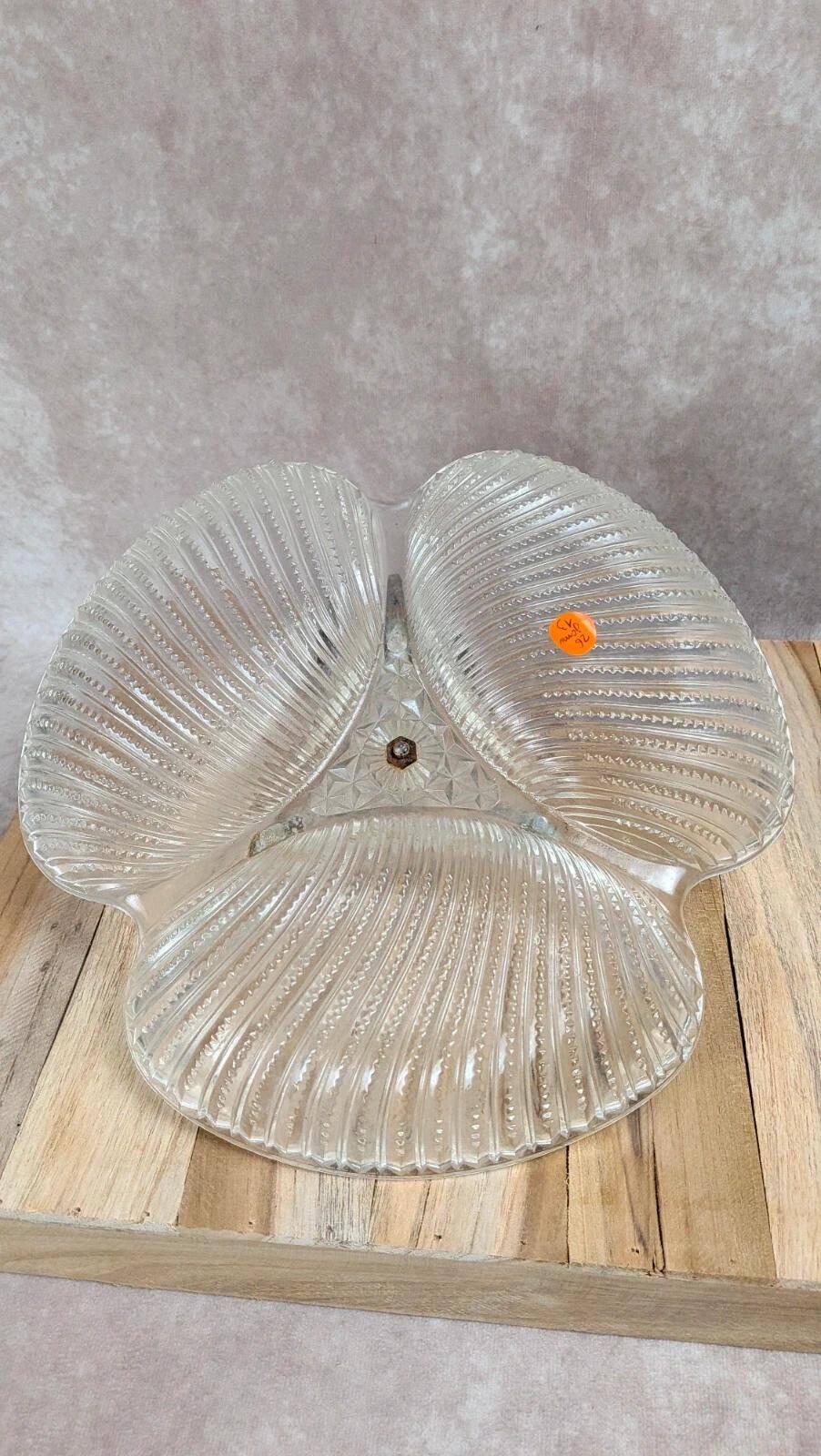 Vintage glass serving tray with silver-plated handle.