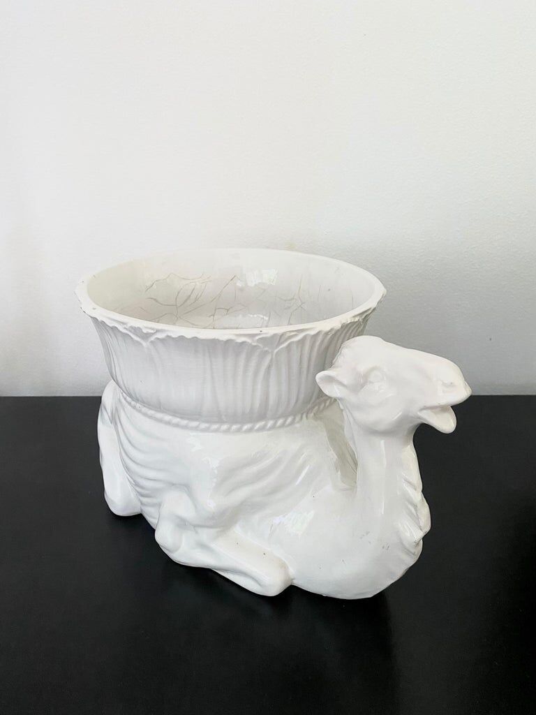 White Italian Ceramic Camel Flowerpot, Planter, Late 20th Century