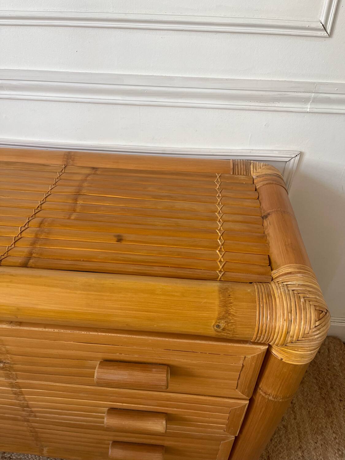 Commode italienne en bambou et rotin
