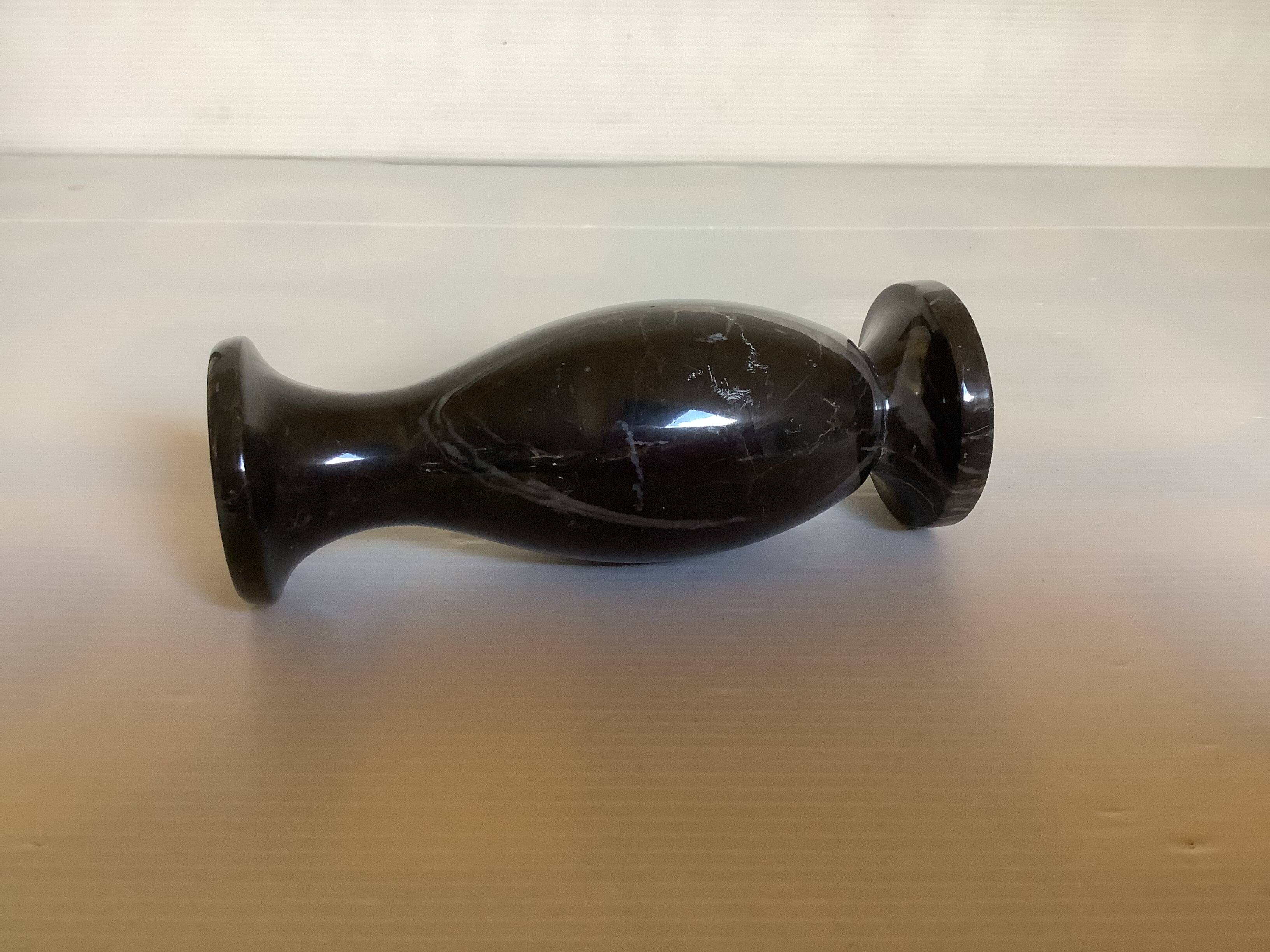 Small black veined marble vase