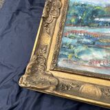 Very beautiful painting Landscape with reflections – M. de Moran 1996 with a 19th century frame