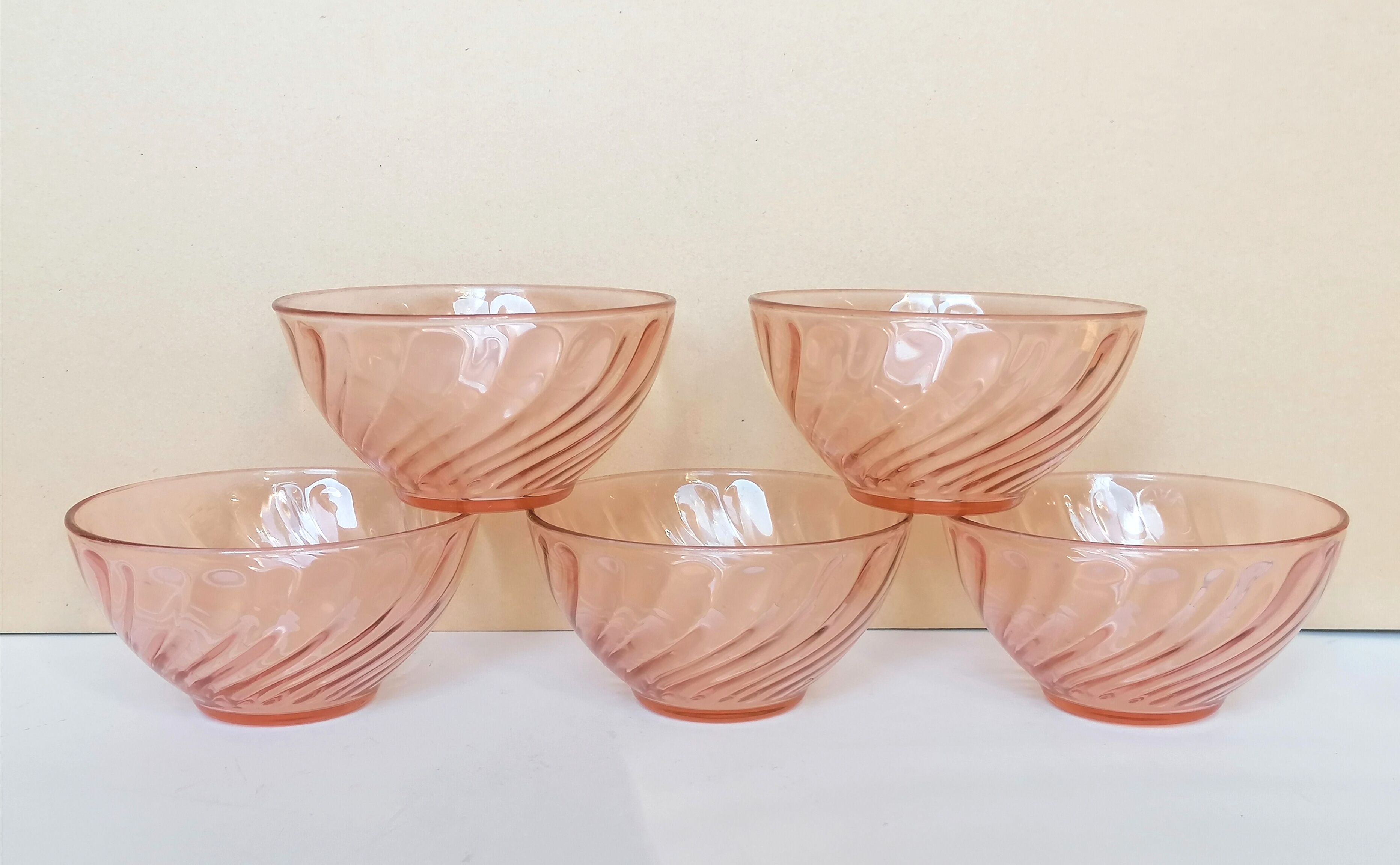 5 bols verre rose arcoroc rosaline