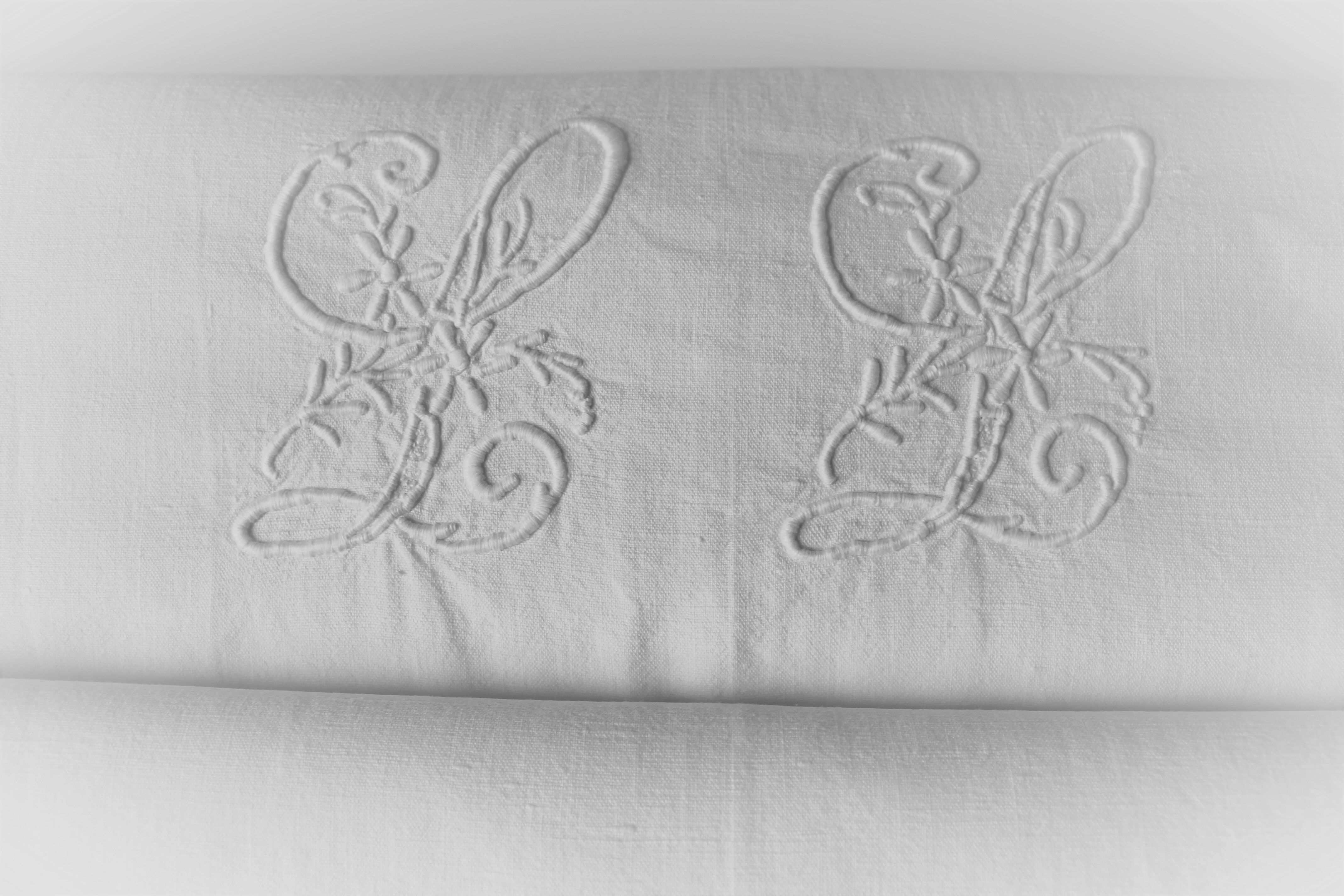 SHEET & PILLOW CASE PILLOW OLD LINEN EMBROIDER HAND