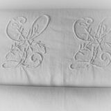 Drap & taie oreiller anciens en lin brodés main