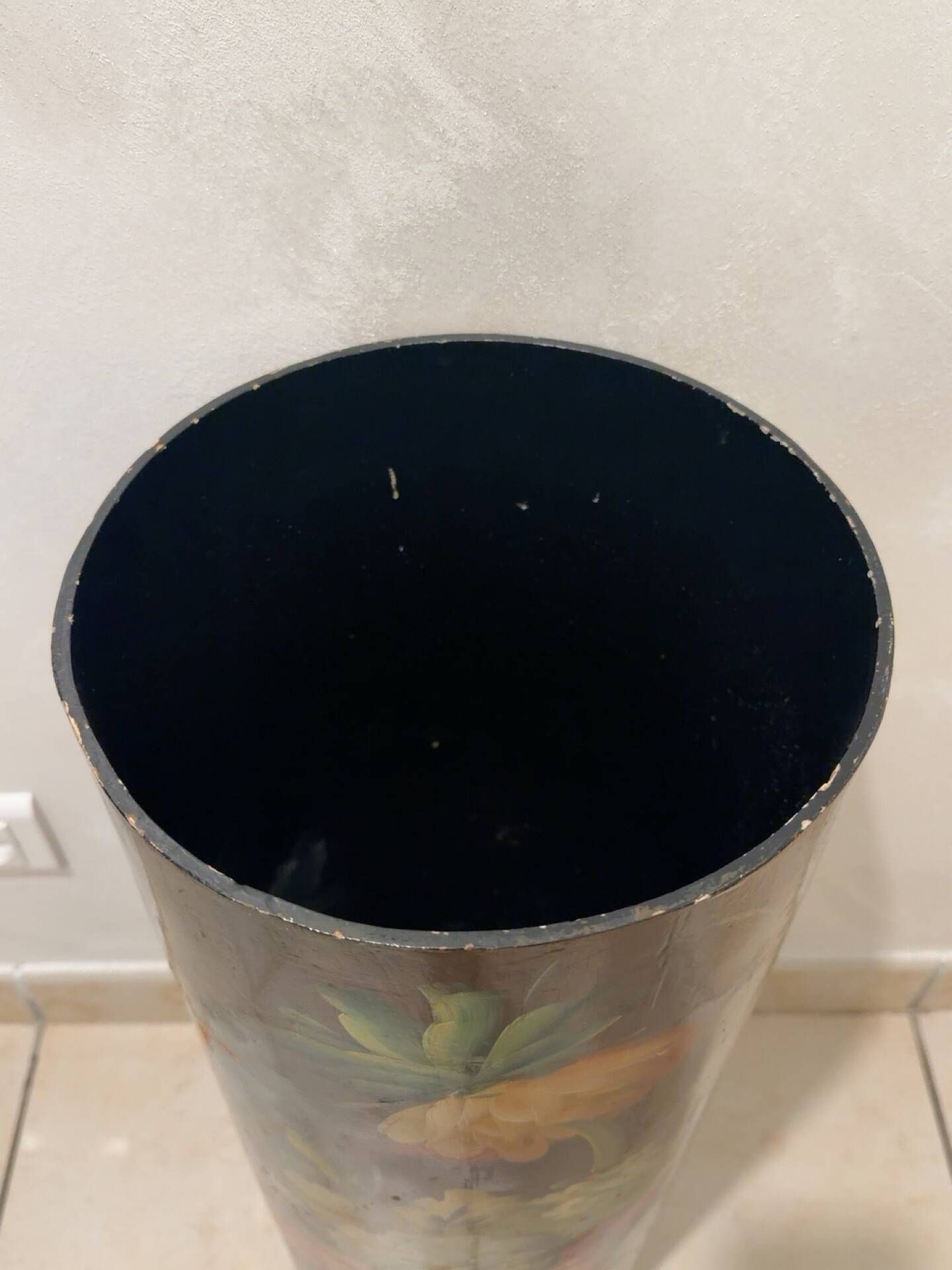 Antique wooden umbrella stand hand-painted – Floral decor