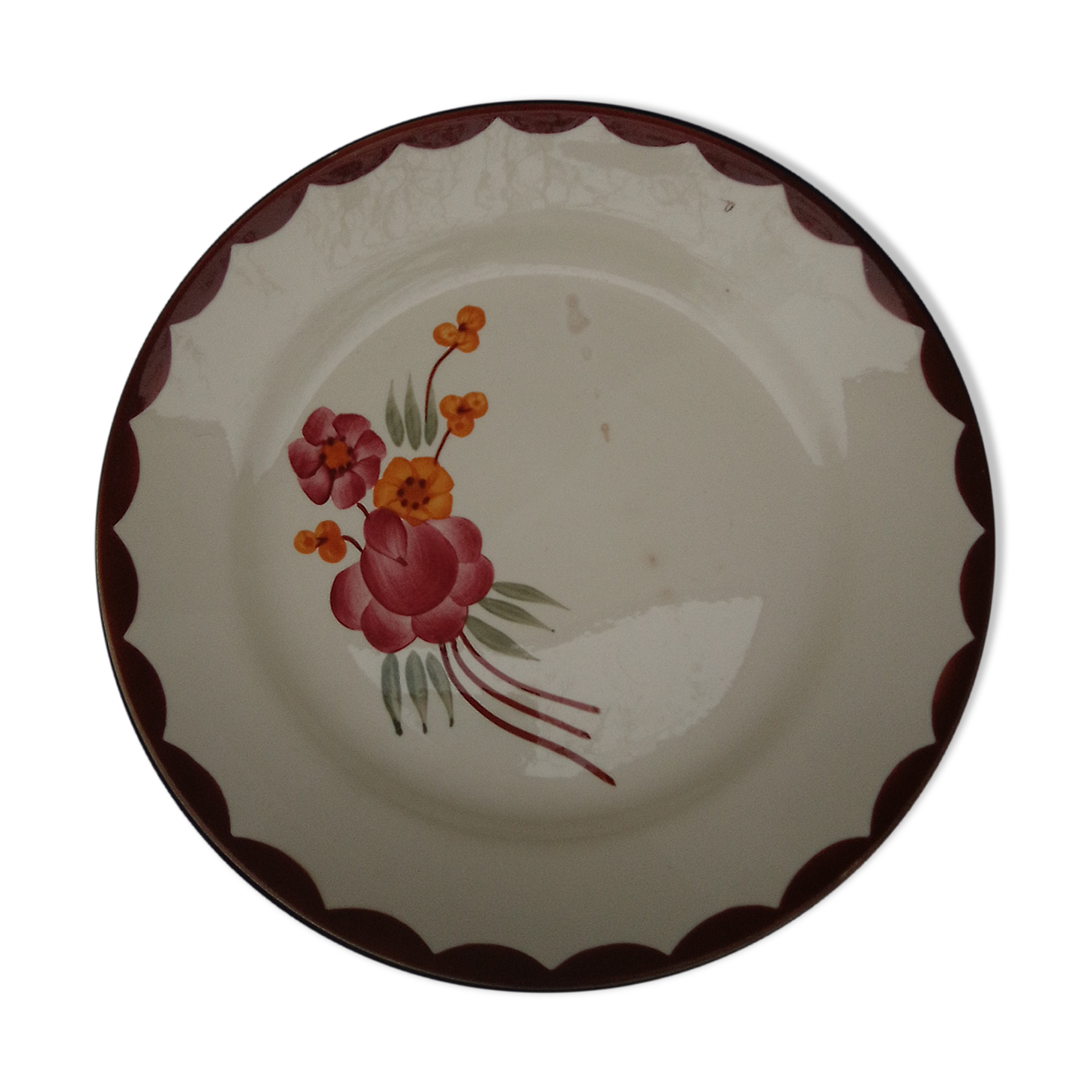 Opaque porcelain plate HBCM Creil Montereau model Huguette diam 22.5 cm