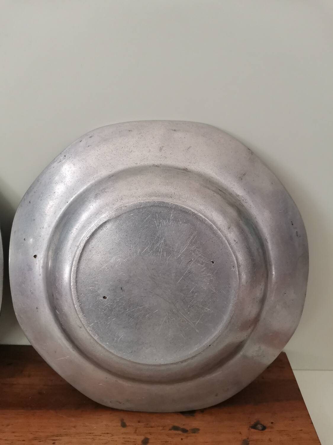 Set of 2 vintage octagonal solid metal aluminum or pewter plates