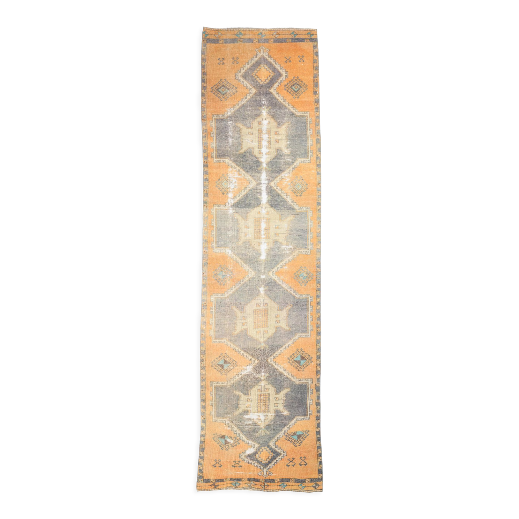 3x11 orange vintage runner rug, 88x341cm