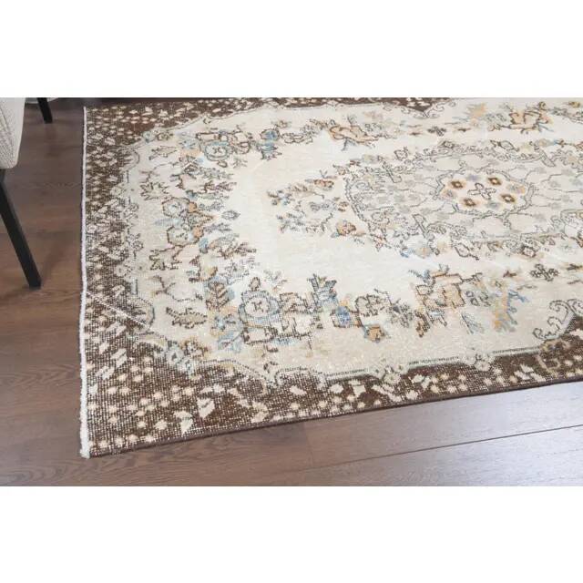 1970s Turkish Oushak Handmade Wool Cotton Beige Area Rug 114x197