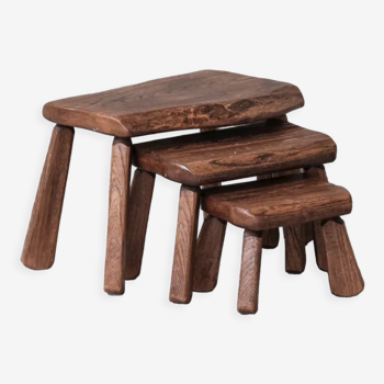 Set of three oak mid-century nesting tables