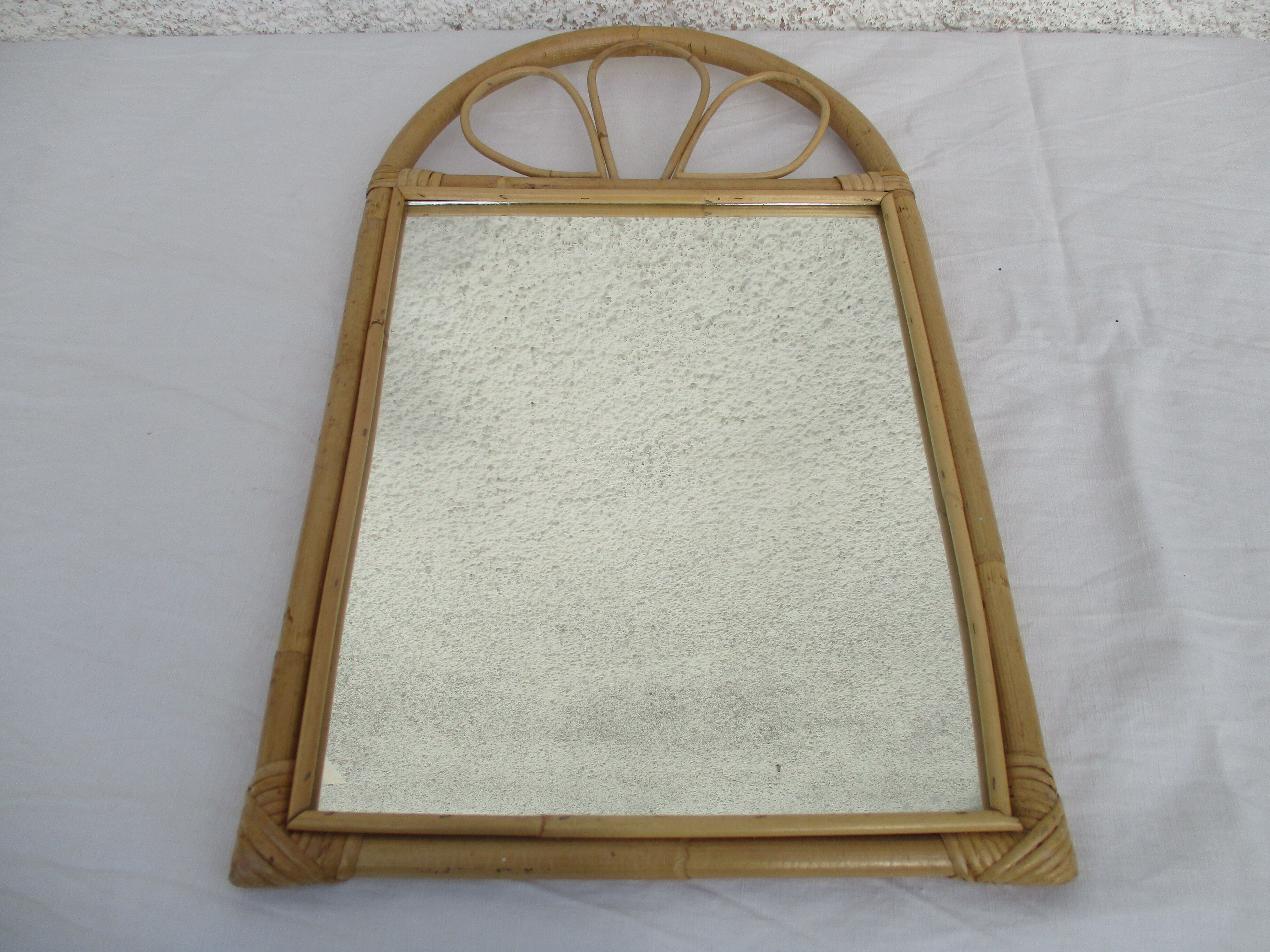 Mirror in bamboo and vintage rattan deco, 61x37 cm