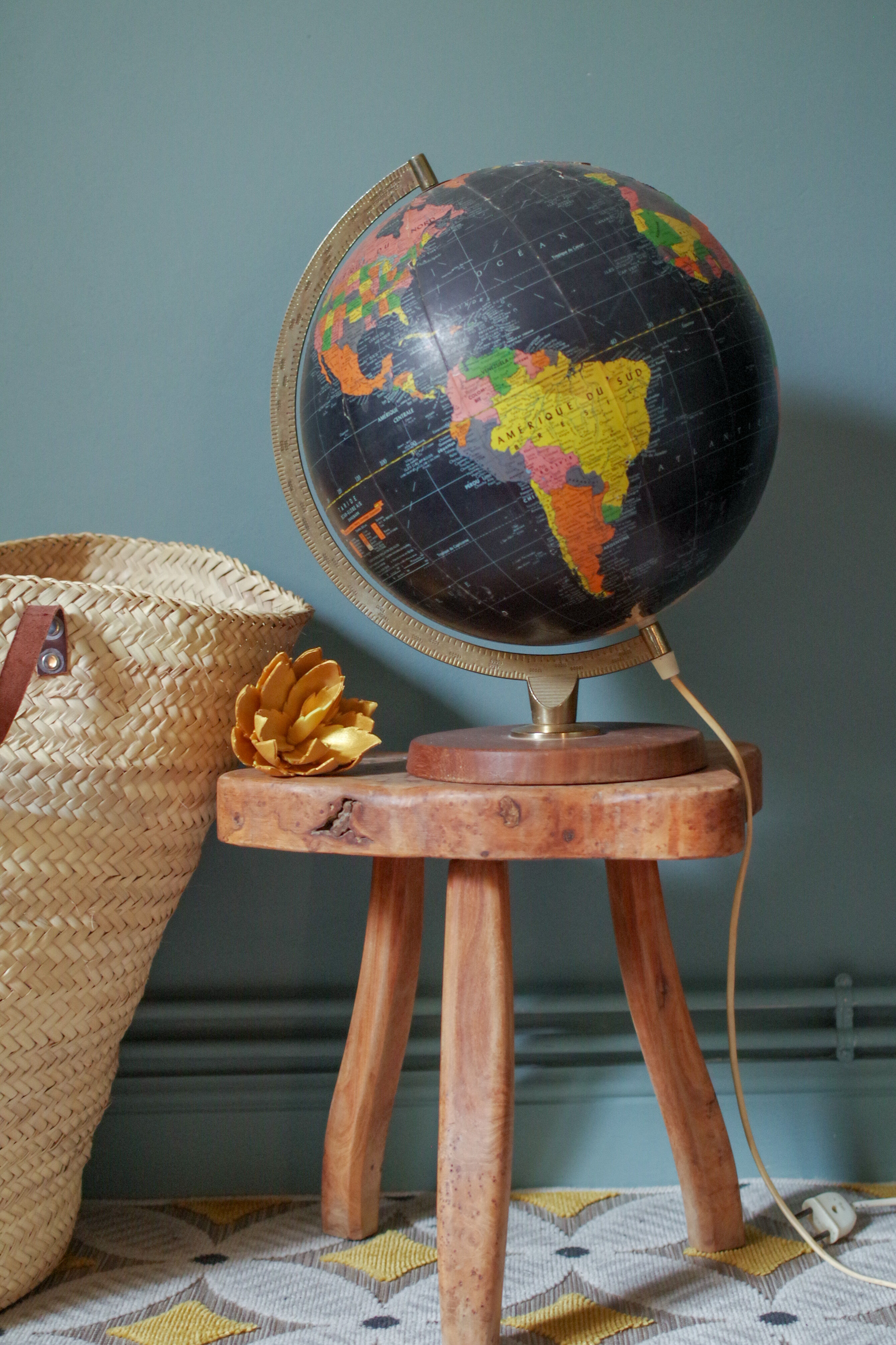 Black earth globe old wood base