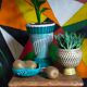 Glass vase and braided scoubidou thread 50s