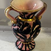 Vintage Vallauris vase amphora with relief floral decoration.