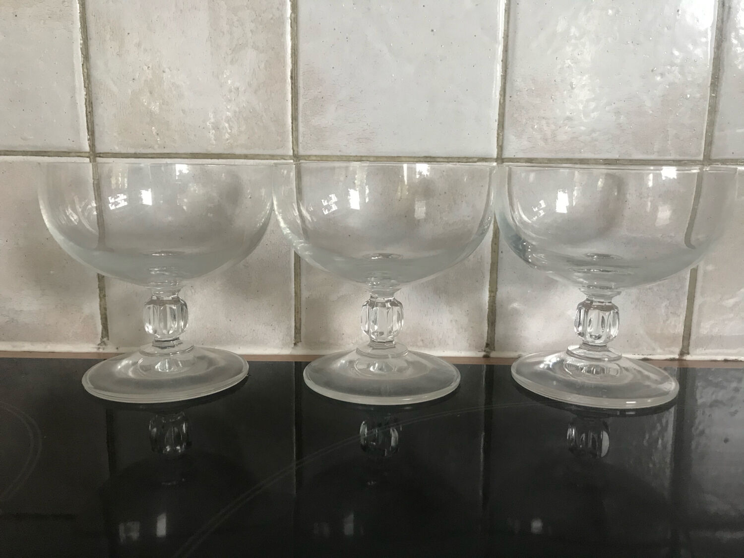 3 vintage coupe glasses in semi-crystal, for champagne or dessert.