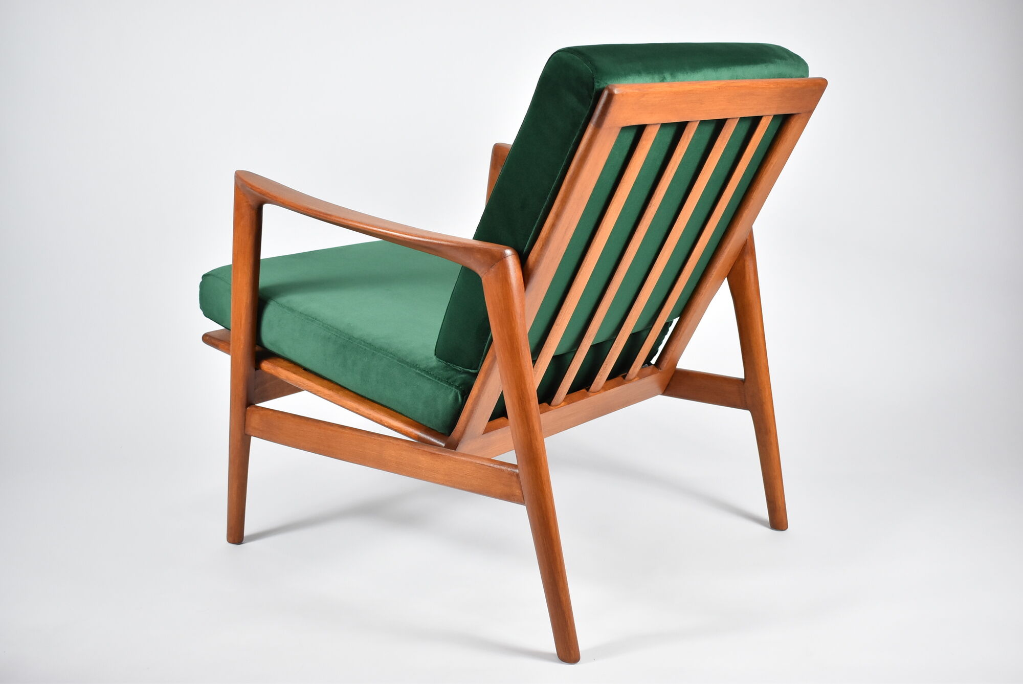 Scandinavian armchair "Stefan", restored, 60s, green bottle velvet