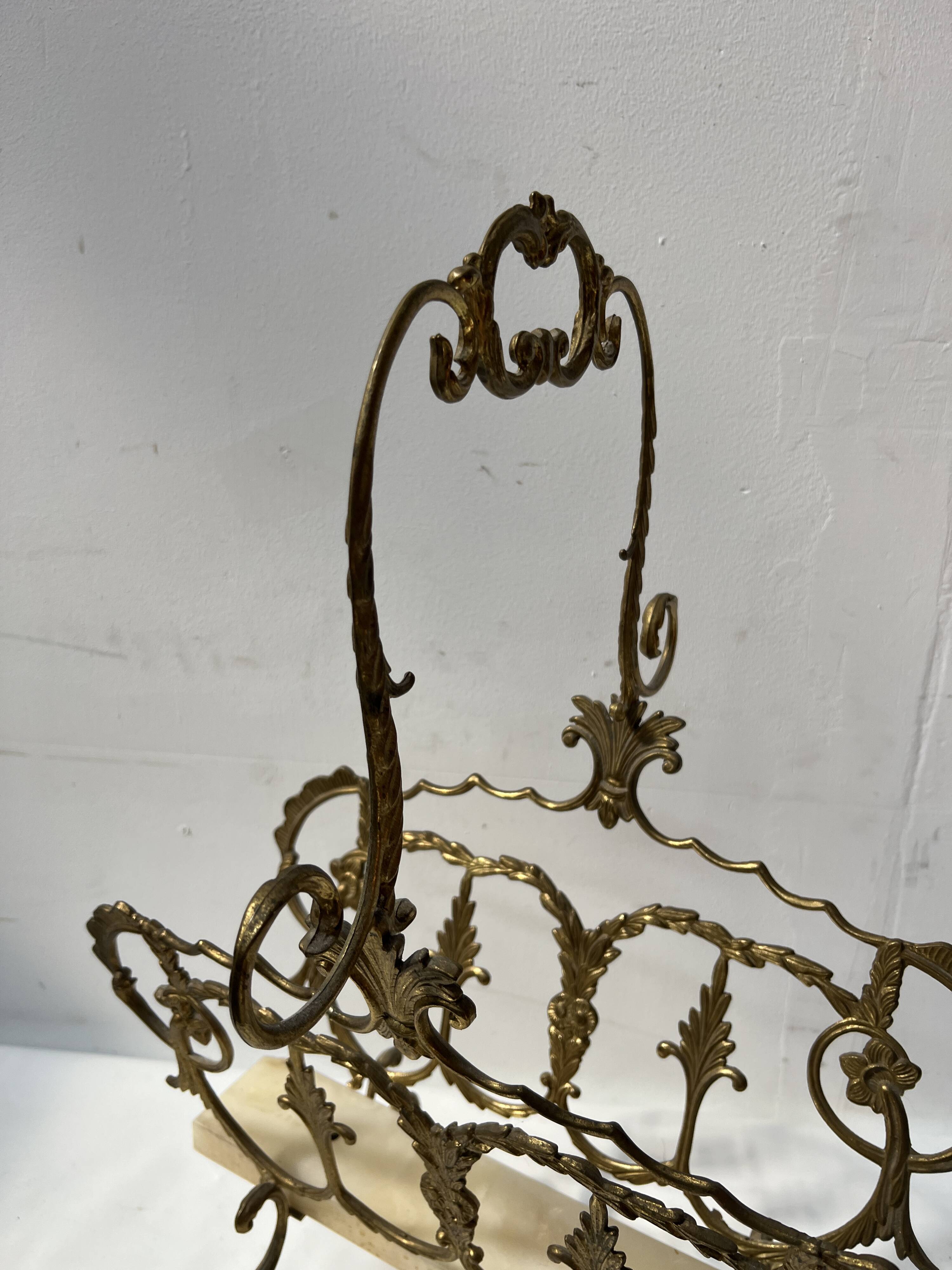 20th century openwork bronze and brass magazine rack
