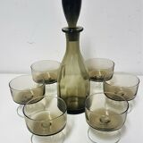 Service à liqueur en verre teinté
