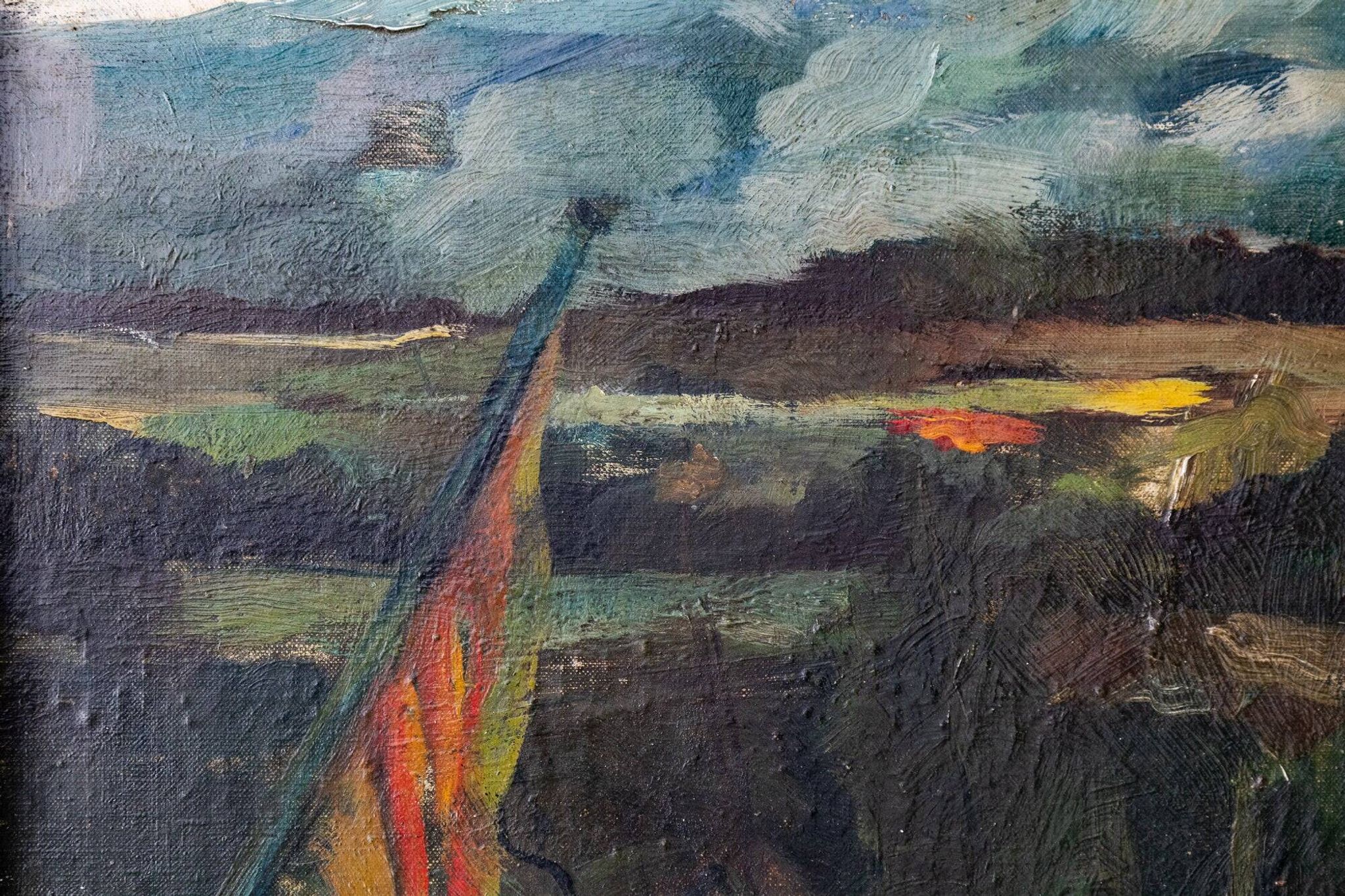 Paysage impressionniste intéressant - Cadre doré argenté de haute qualité