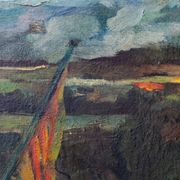 Paysage impressionniste intéressant - Cadre doré argenté de haute qualité