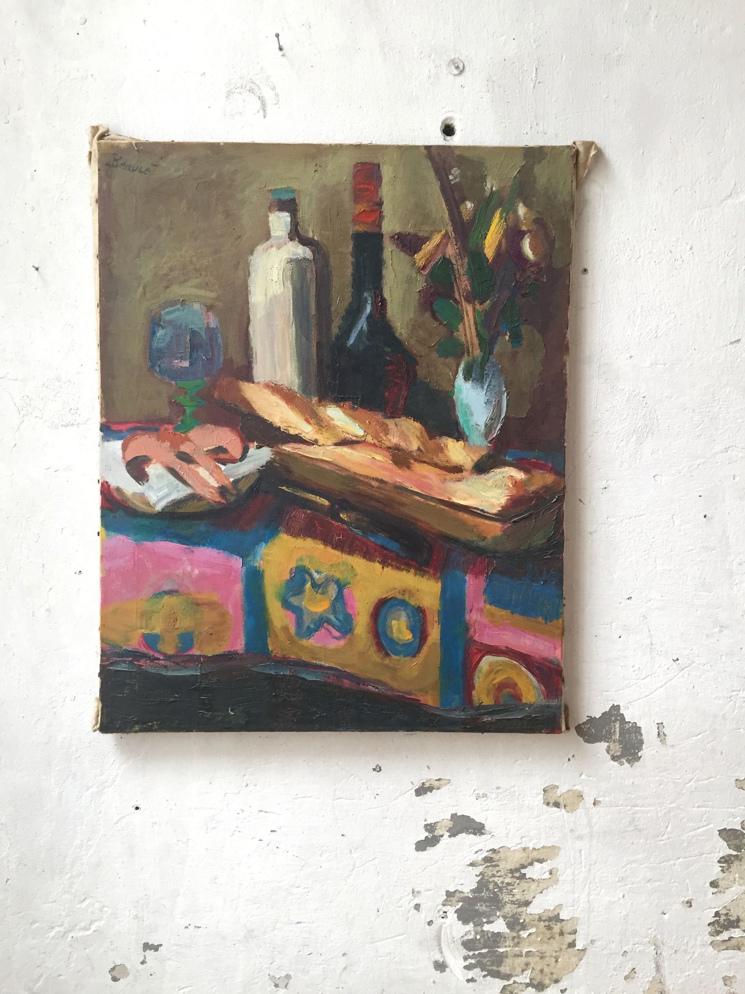 Peinture à l’huile nature morte signée « Beaucé » 57 x 52 cm