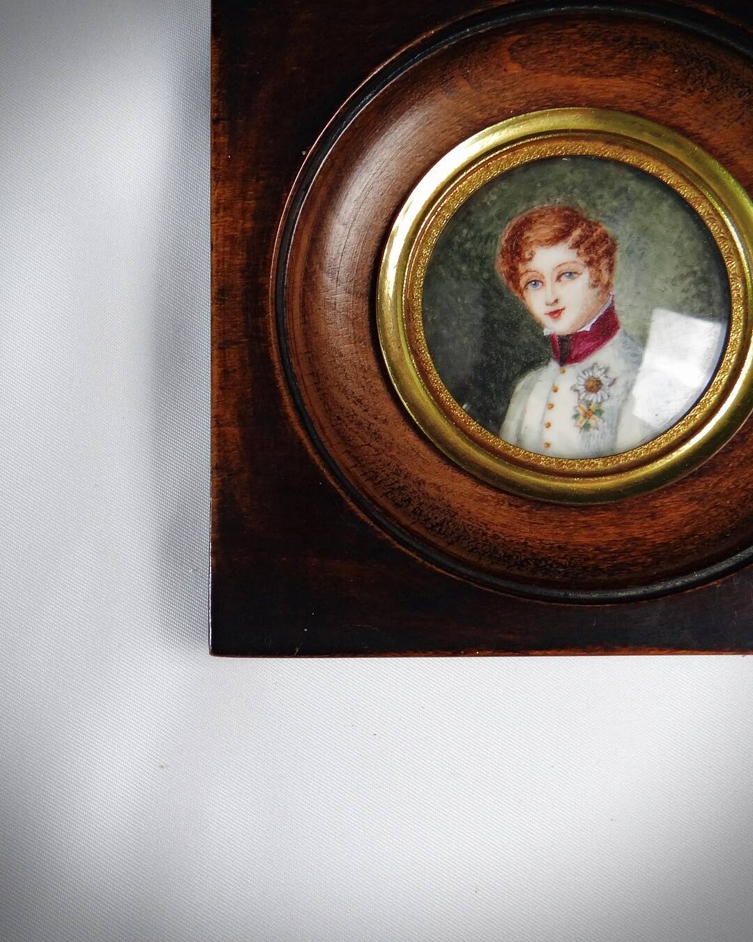 Portrait miniature Tondo Napoléon II officier gouache peint à la main XIXè