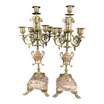 Pair of large bronze marble candelabras, 19th century, Napoleon III