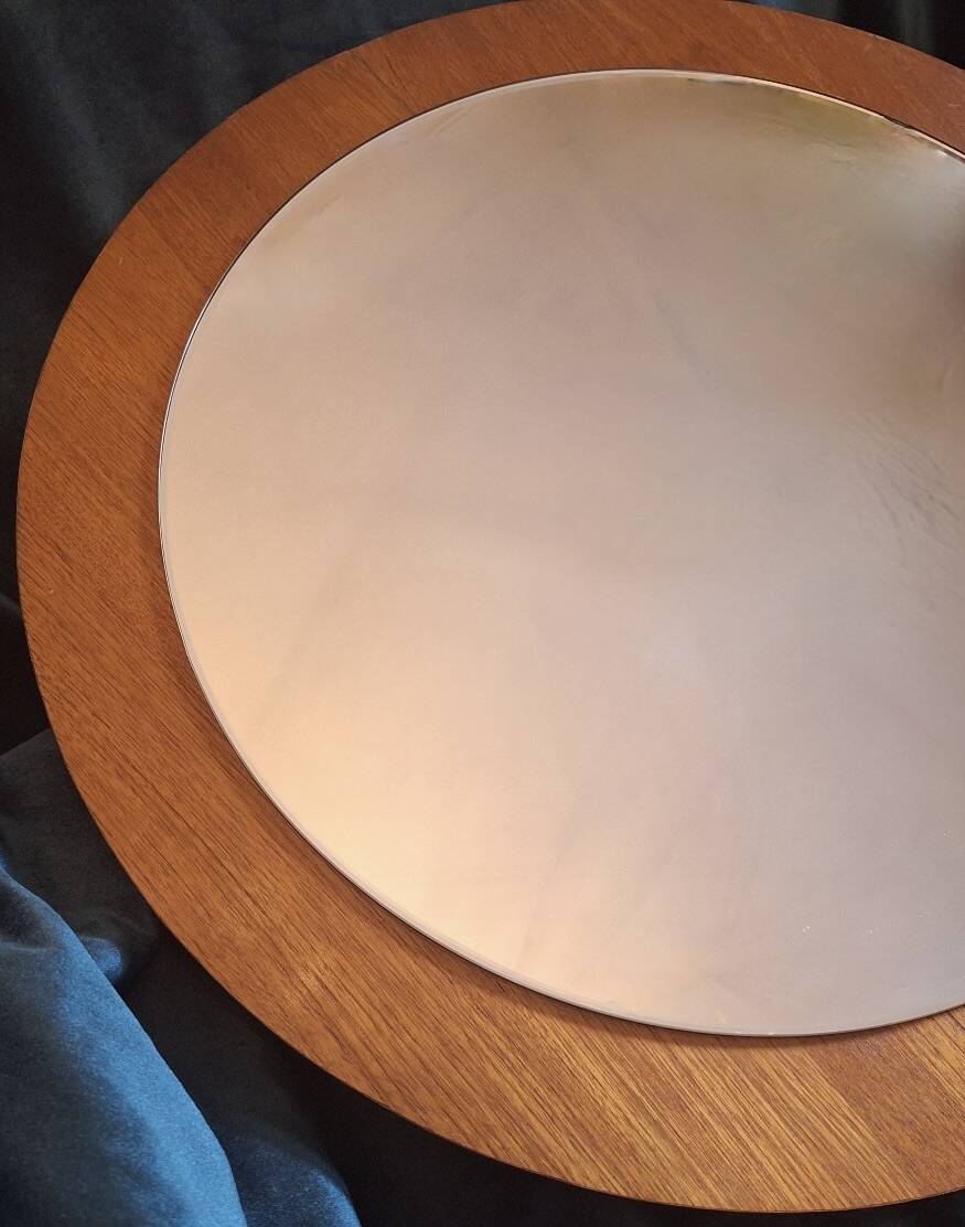 Teak circular bevelled wall mirror, Denmark 1960s