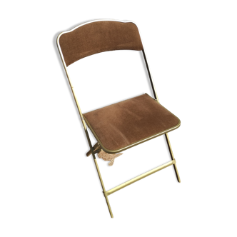 Chaise pliante vintage en métal doré et velours