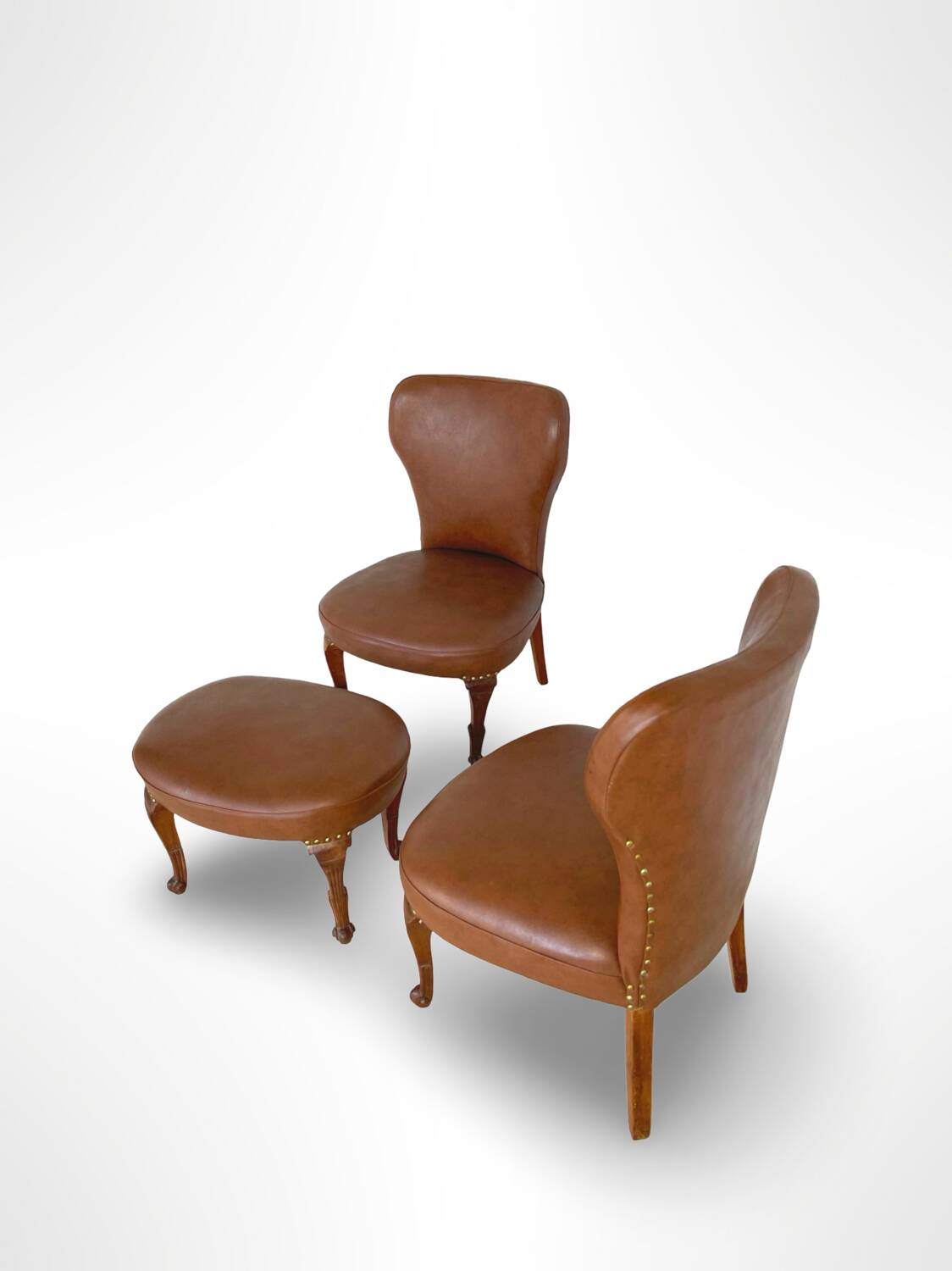 Ensemble de chaises d'appoint et tabouret pour pied, années 1950.