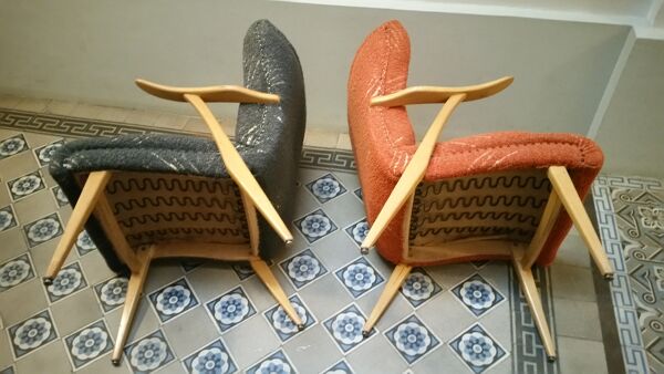 Fauteuils Zig Zag scandinaves années 50 60