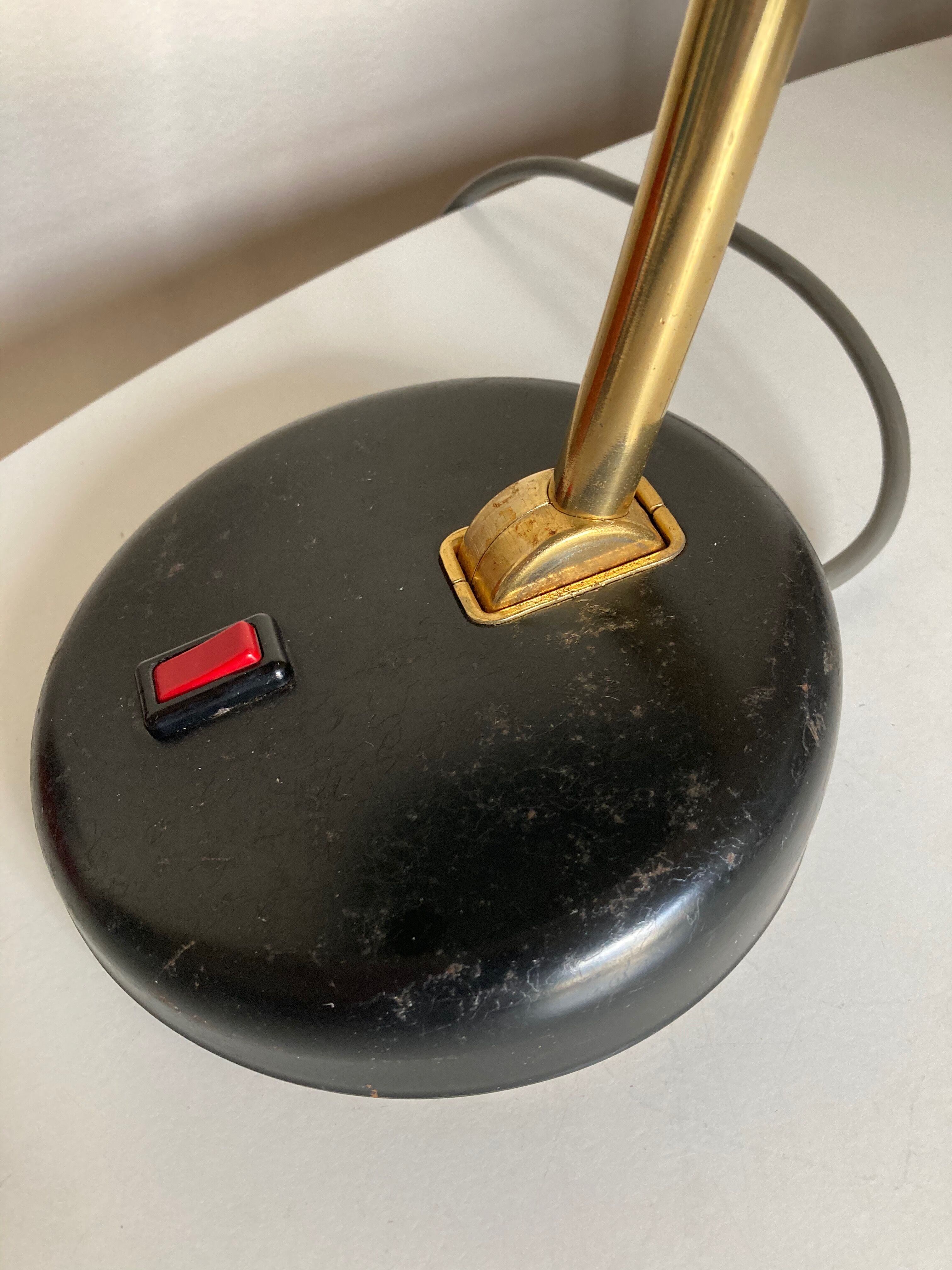 1960 black sheet metal and brass orientable lamp