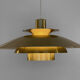 Golden colored aluminum pendant light from Frandsen Lighting. Denmark 1970s