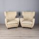 Pair of vintage 1950s armchairs in white fabric, Italian design