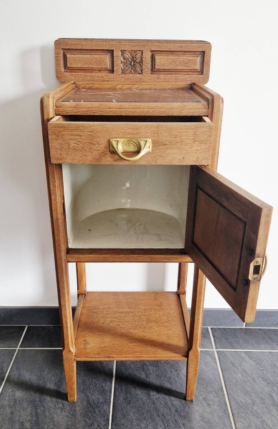 Art Deco style bedside table in solid oak, 1930s
