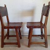 Set of 8 walnut and leather chairs from the 1950s