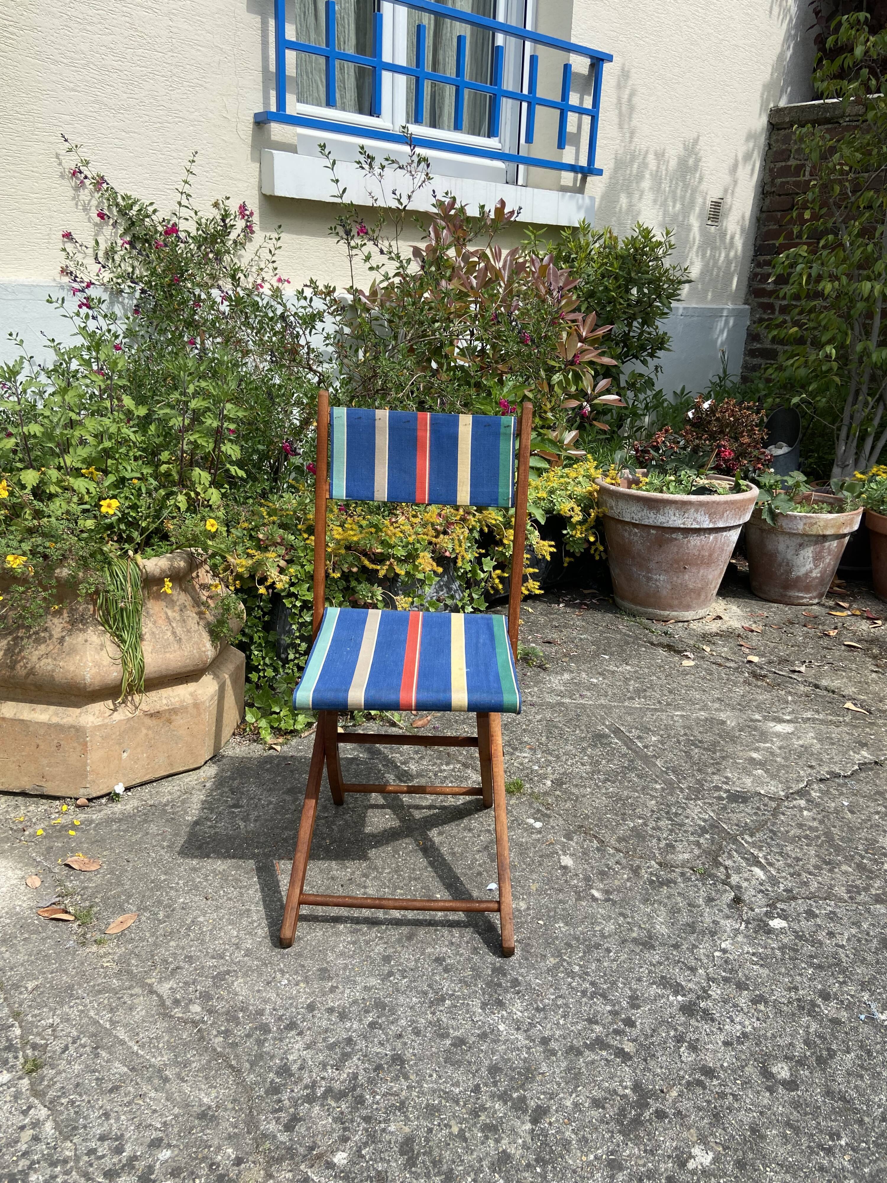 PRODUCT BHV - Folding chair wood and canvas 1960 vintage