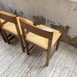 Set of 4 elm straw chairs from the 50s